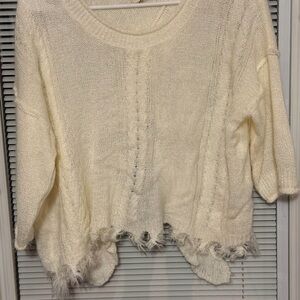 POL Cream Sweater with Fringe Detail